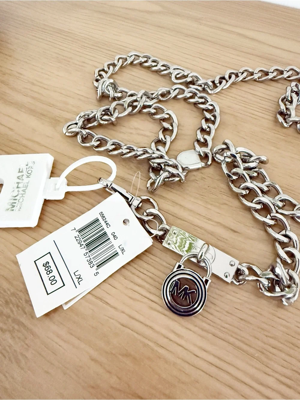NEW Michael Michael Kors Silver-Toned Chain Belt Waist Detail Size L/XL